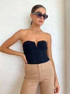 Bec & Bridge Vesna Strapless Knit Top In Black