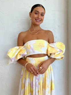 Leo Lin Simone Puff Top In Jasmine Sun