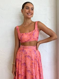 Sonya Serena Top In Peach Watercolour Print